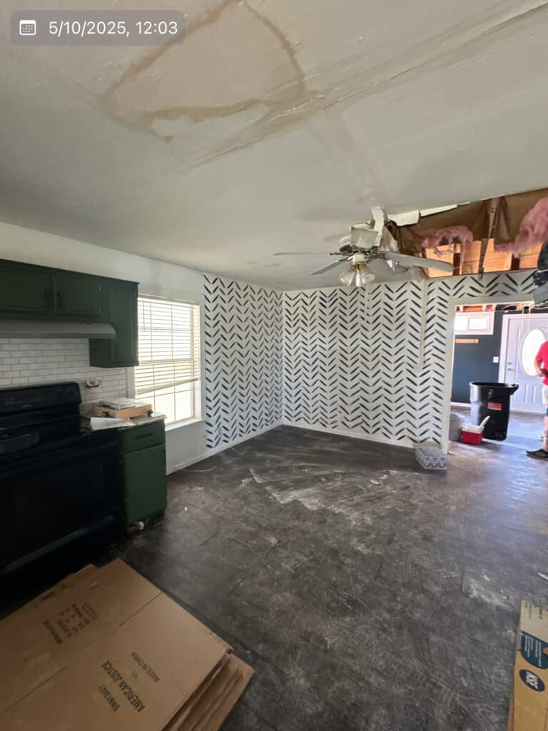 Leaks on the ceiling after a storm hit Weatherford.
